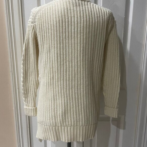 J.CREW SWEATER FISHERMEN CABLE KNIT FRINGE CHUNKY TAN SZ XS OVERSIZED AESTHETIC - Picture 13 of 14